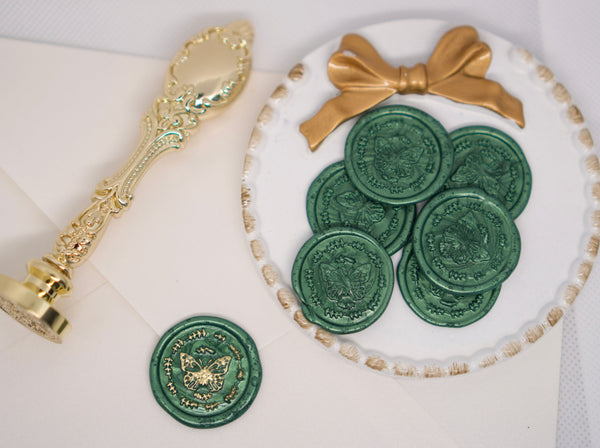 Emerald Butterfly Wax Seal with Gold and Self Adhesive Sticker