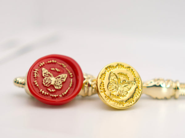 Emerald Butterfly Wax Seal with Gold and Self Adhesive Sticker