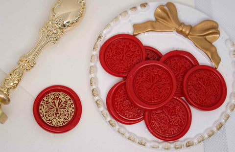 Red Butterfly Wax Seal with Gold and Self Adhesive Sticker