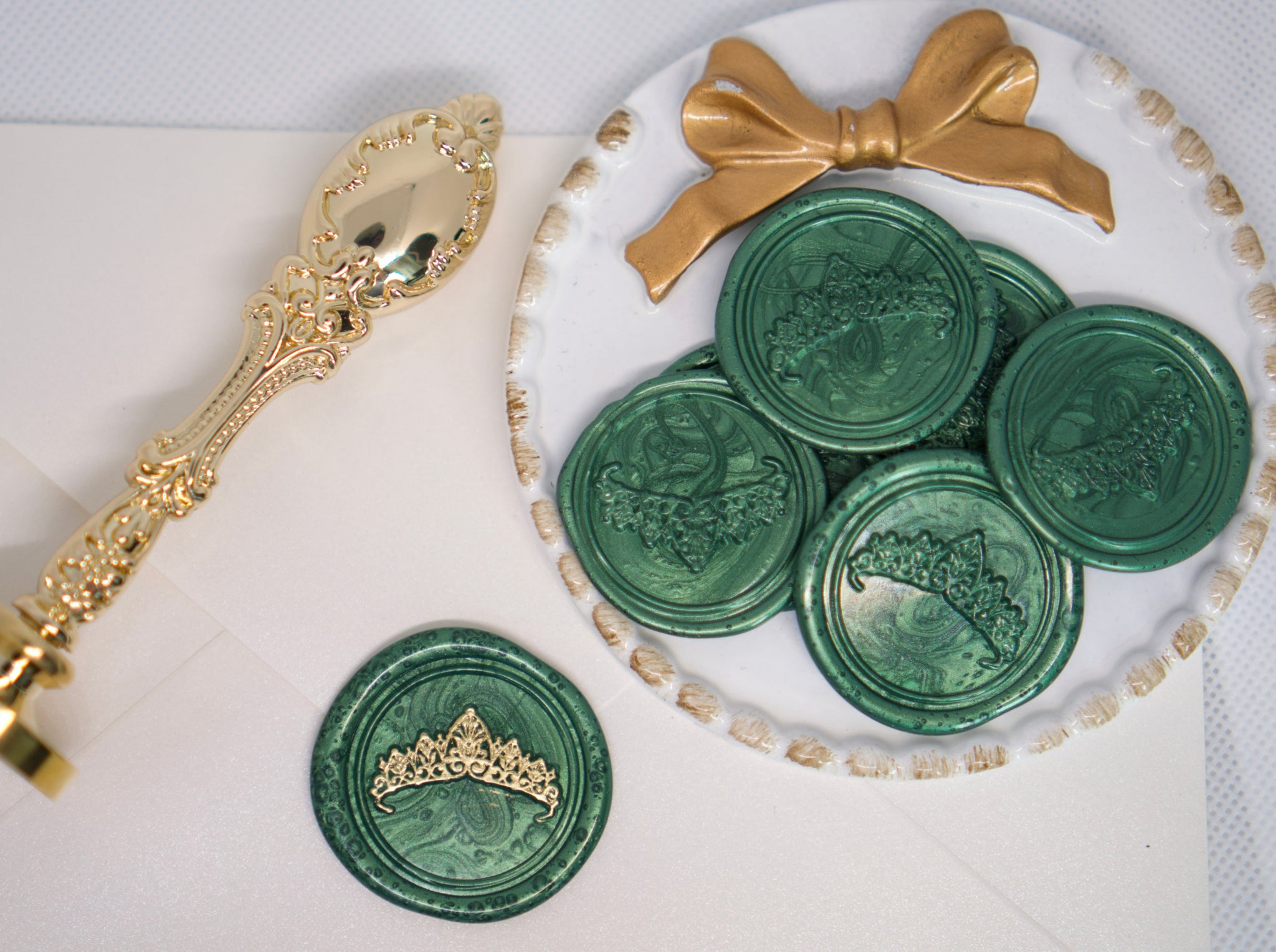 Emerald Tiara Wax Seal with Gold Accent and Self Adhesive Sticker