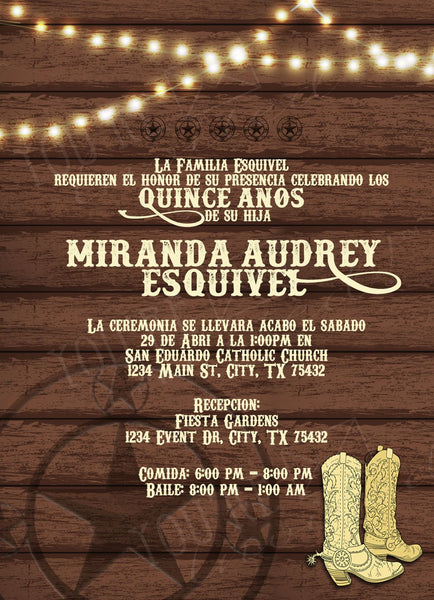 Cowboy Western theme Quinceañera or Sweet Sixteen invitation