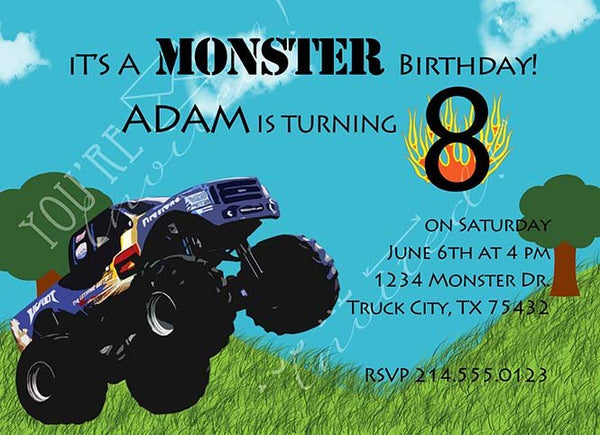 Monster truck birthday invitation