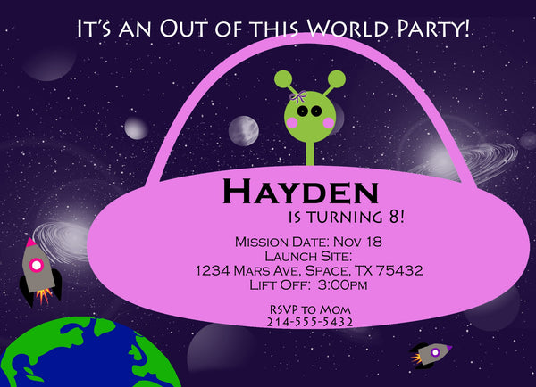 Girl Alien spaceship UFO invitation