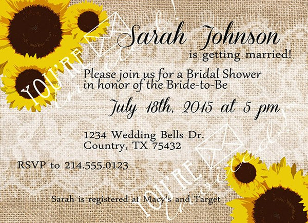 Digital Invite -Rustic Sunflower and Burlap Lace Bridal Shower invitation