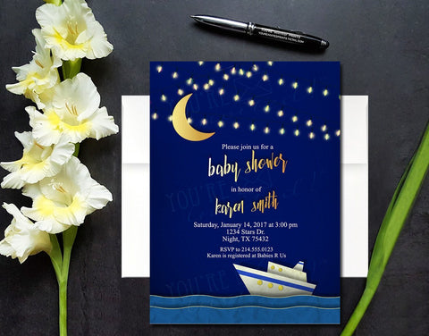 Sailor theme stars and lights nautical baby invitation