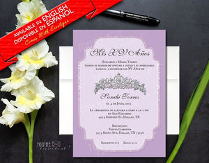 Simple and elegant Princess Crown Quinceanera or Sweet sixteen invitation