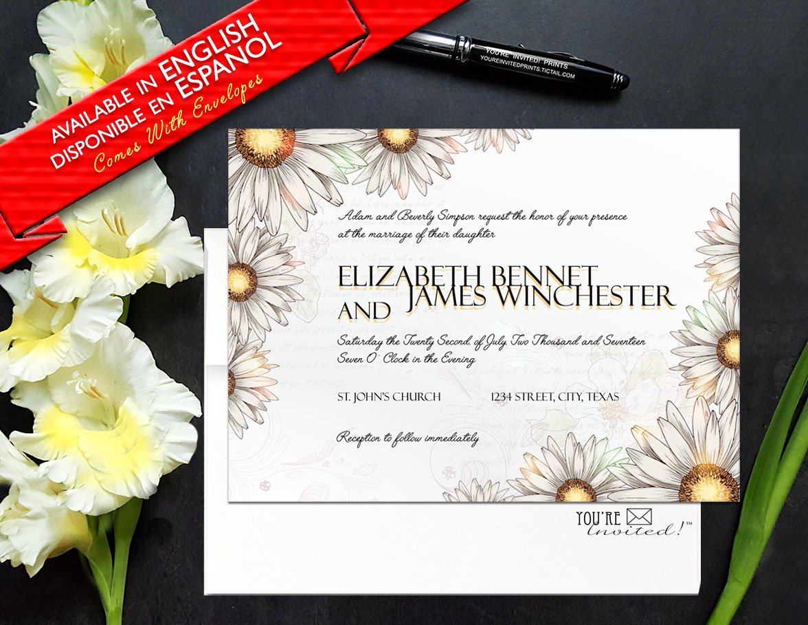 Rustic White Daisies wedding invitation