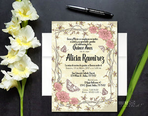 Vintage flower Quinceañera or Sweet Sixteen invitation