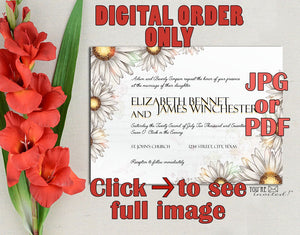 Digital Invite -Rustic White Daisies Summer wedding invitation