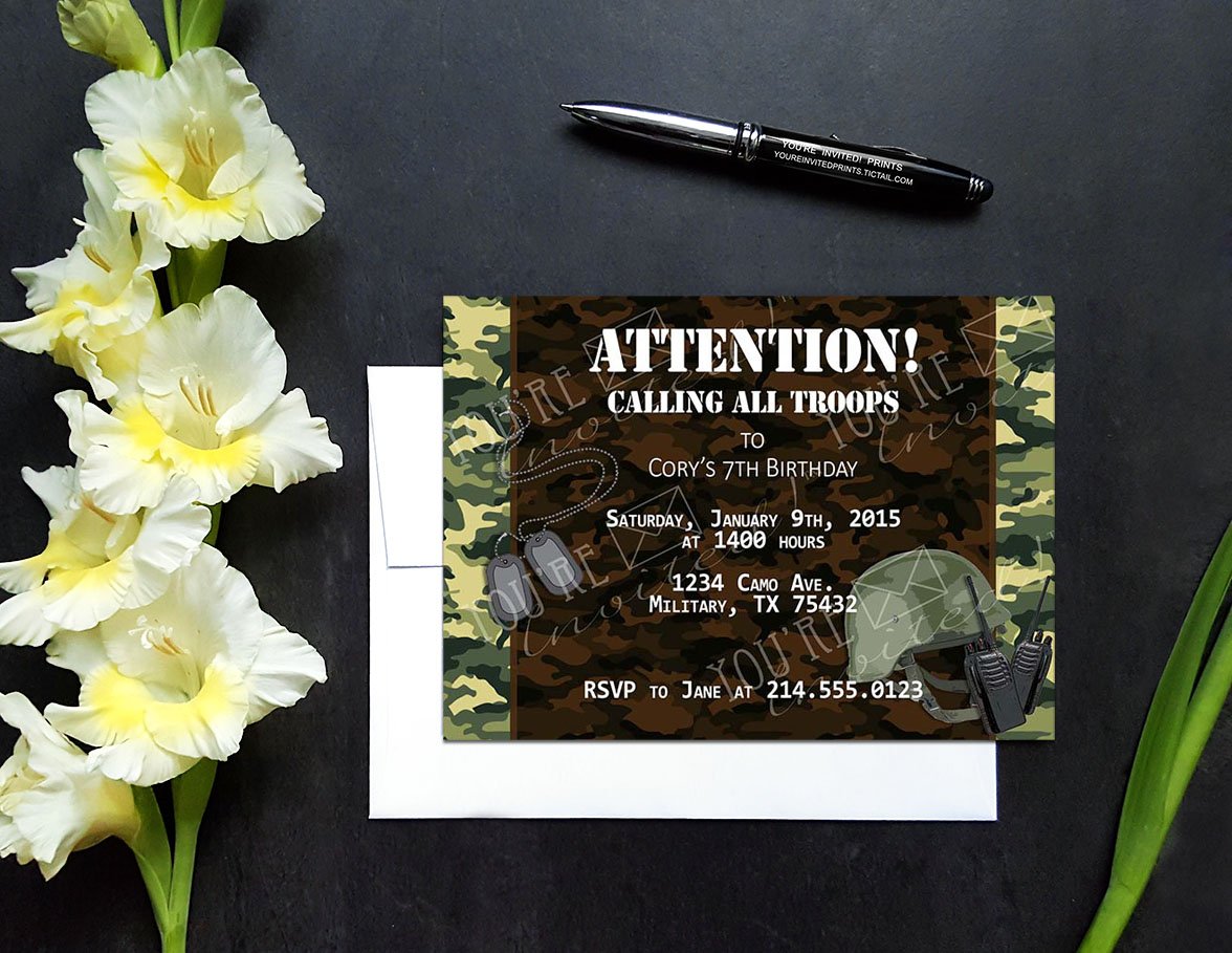 Camouflage Military birthday invitation