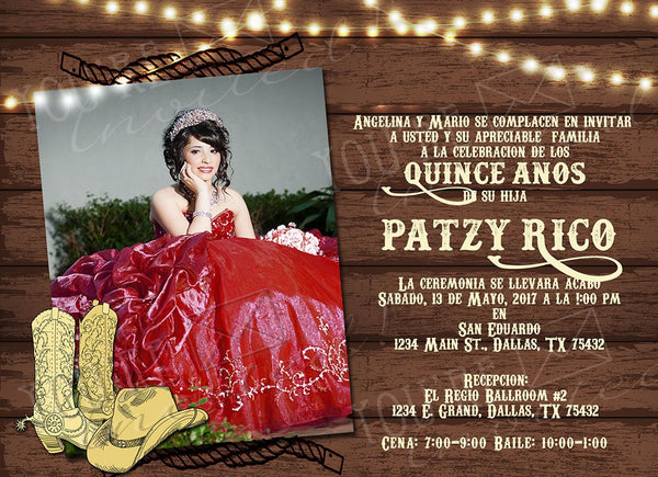 Cowboy Western theme Quinceañera or Sweet Sixteen invitation