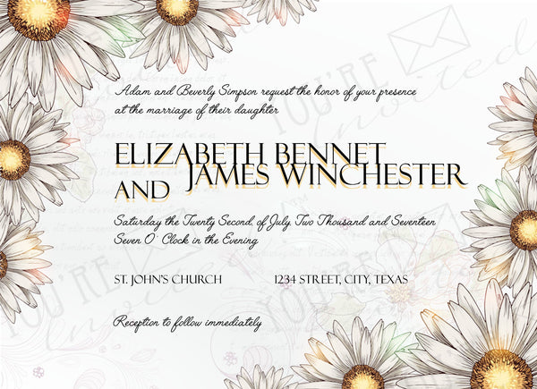 Digital Invite -Rustic White Daisies Summer wedding invitation