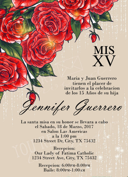 Elegant Rose Quinceañera or Sweet Sixteen invitation