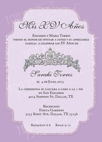 Simple and elegant Princess Crown Quinceanera or Sweet sixteen invitation