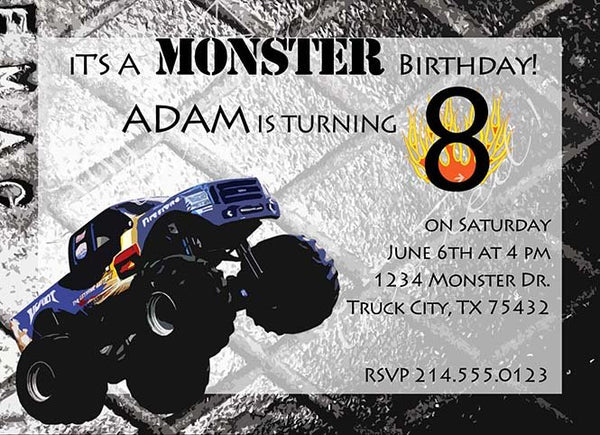 Monster truck birthday invitation