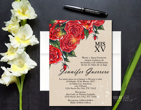 Elegant Rose Quinceañera or Sweet Sixteen invitation