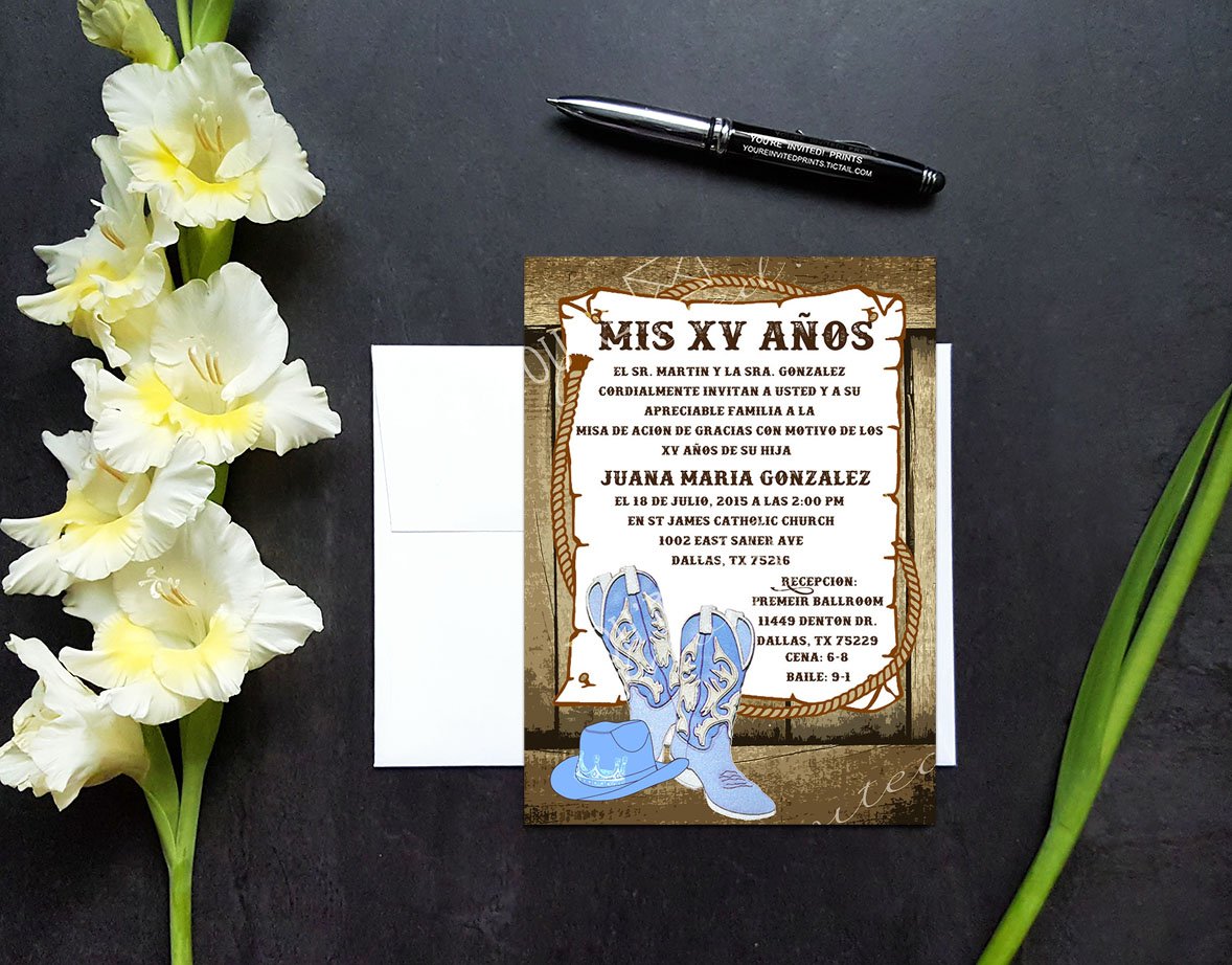 Western Boots theme Quinceañera or Sweet sixteen invitation