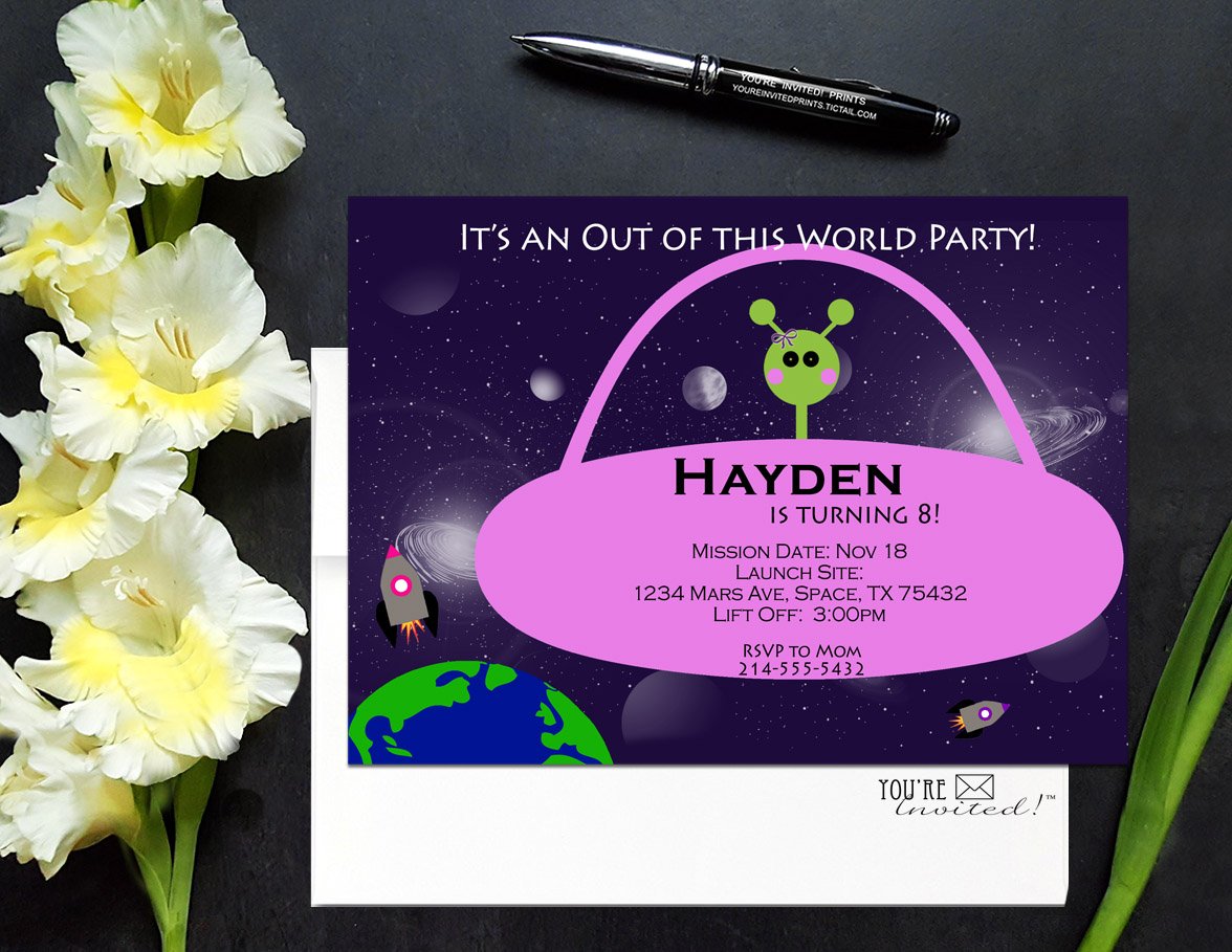 Girl Alien spaceship UFO invitation