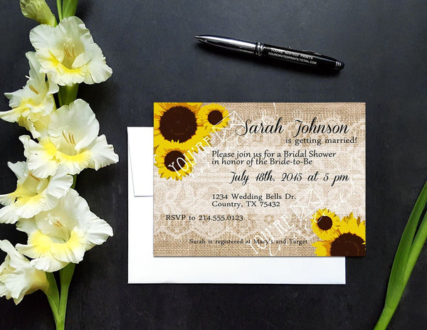 Rustic Sunflower and Burlap invitation