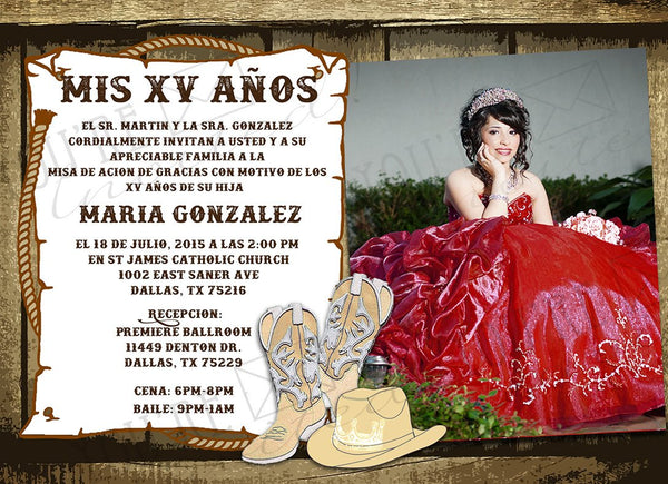 Western Cowboy theme Quinceañera or Sweet Sixteen invitation