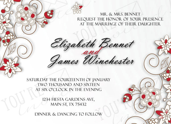 Simple red elegant wedding invitation