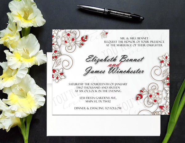 Simple red elegant wedding invitation