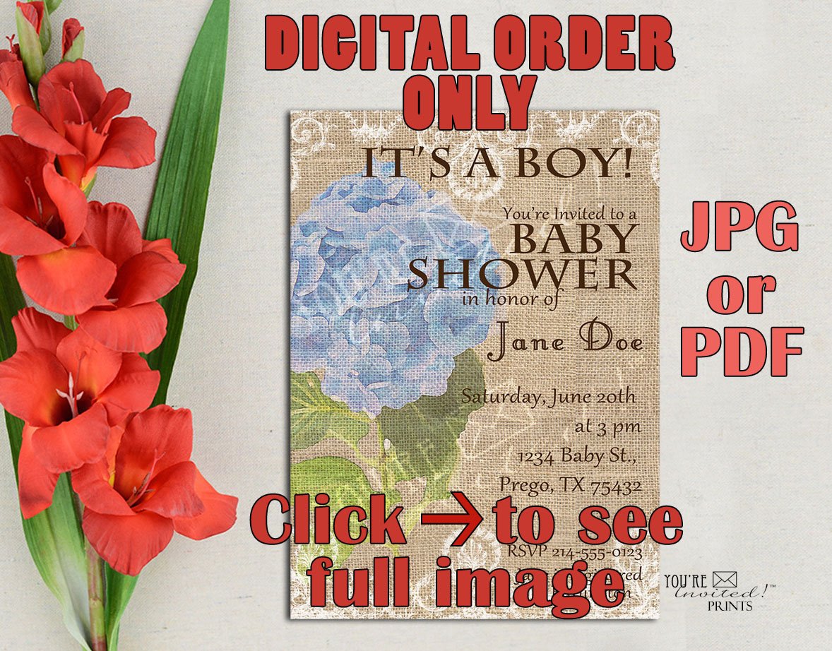 Digital Invite -Hydrangea Baby shower invitations