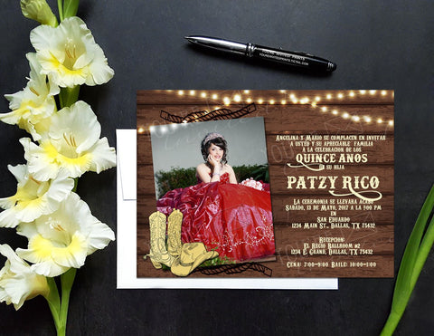 Cowboy Western theme Quinceañera or Sweet Sixteen invitation