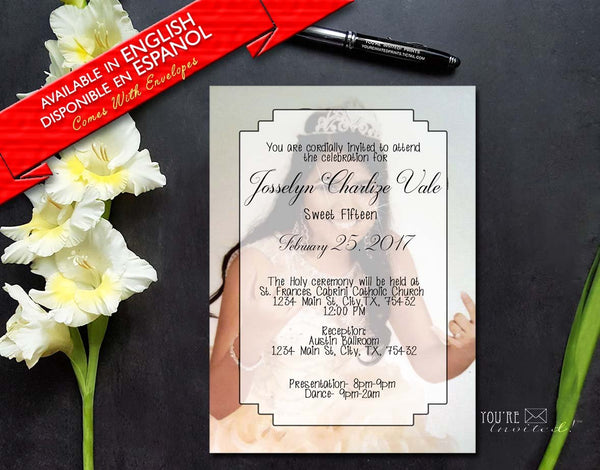 Full photo Elegant Quinceañera or Sweet Sixteen invitation