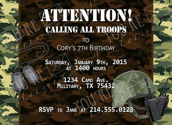 Camouflage Military birthday invitation