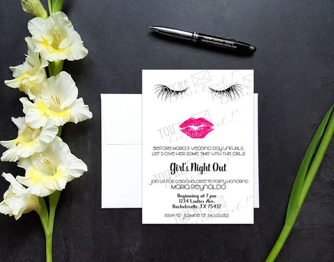 Makeup Bachelorette Lipstick themed invitation