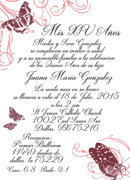 Simple Butterfly theme Quinceañera or Sweet sixteen invitation