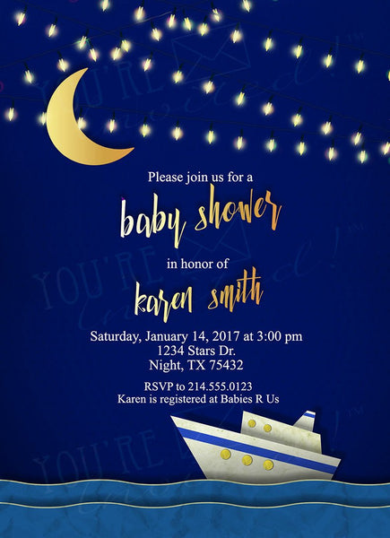 Sailor theme stars and lights nautical baby invitation