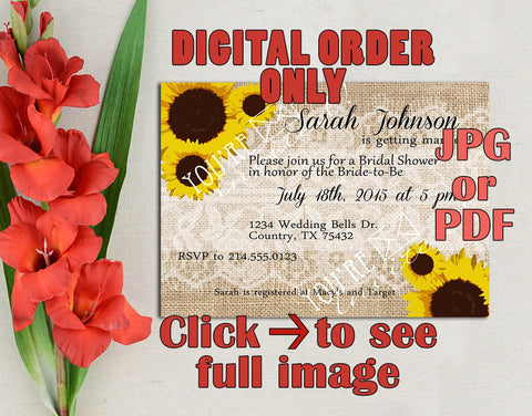 Digital Invite -Rustic Sunflower and Burlap Lace Bridal Shower invitation