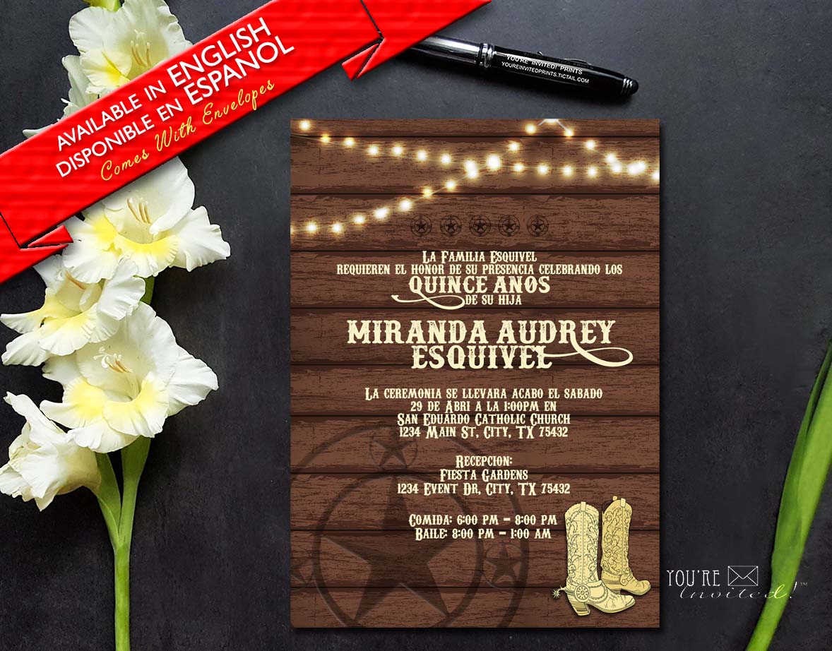 Cowboy Western theme Quinceañera or Sweet Sixteen invitation