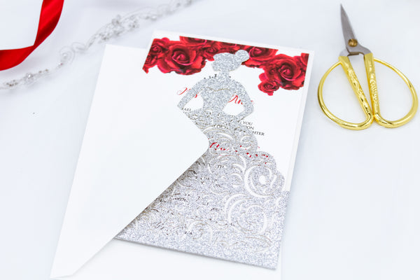 Silver Glitter XV Girl Dress Laser Cut Invitation