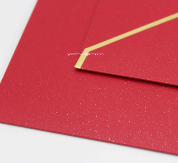 Red Shimmer Envelopes with Gold Foil Border, Elegant Envelopes 5.3 x 7.6 in