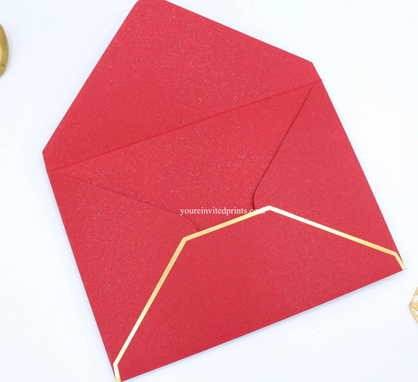 Red Shimmer Envelopes with Gold Foil Border, Elegant Envelopes 5.3 x 7.6 in