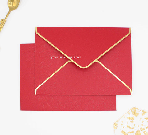 Red Shimmer Envelopes with Gold Foil Border, Elegant Envelopes 5.3 x 7.6 in
